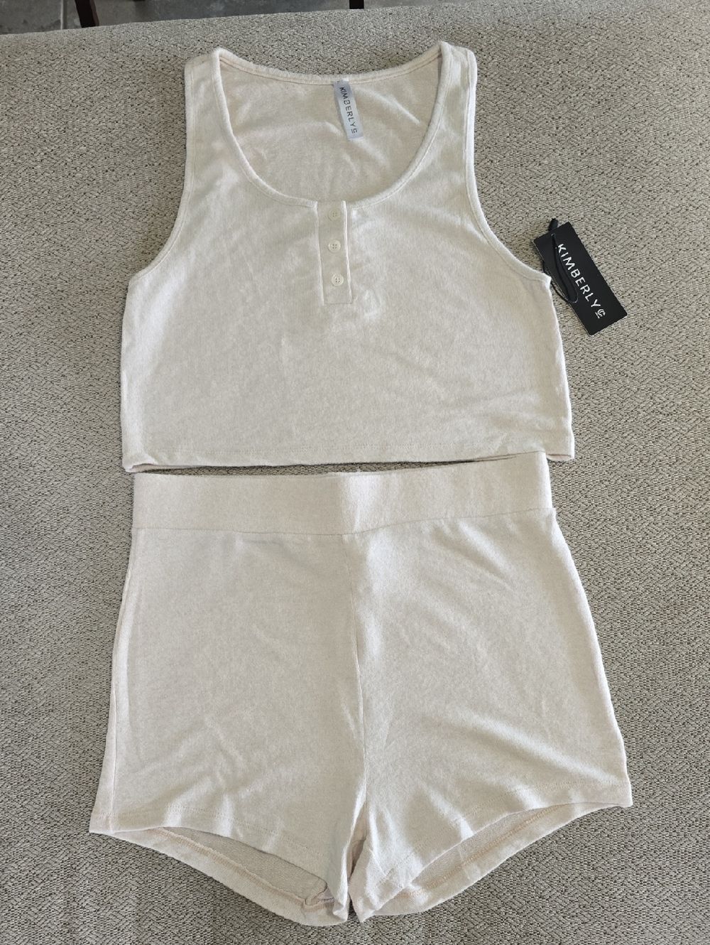Kimberly C Beige Two Piece Crop Sleeveless Sleepwear Lounge Short Set -  Large